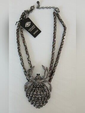 Eye Candy Los Angeles Statement Necklace – Black/Marcasite Spider Pendant